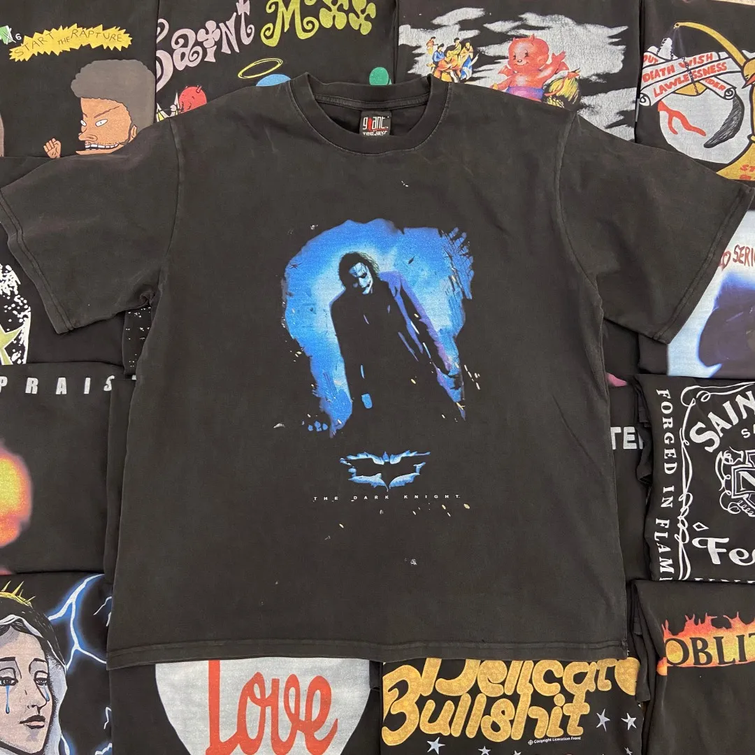 Saint Michael series of new American retro washed and distressed niche printed pure cotton loose short-sleeved T-shirts with digital white ink direct injection, breathable fabrics and three-dimensional and clear patterns. Fabric: Double yarn 240g Size: S-M-L-XL